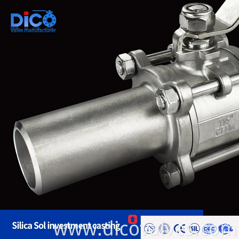 Dico Industrial Equipment & Components CF8/CF8m Butt Weld End with Extended Pipe 3PC Ball Valve